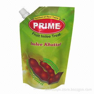 Standup plastic pouch liquid spout bag, various sizes